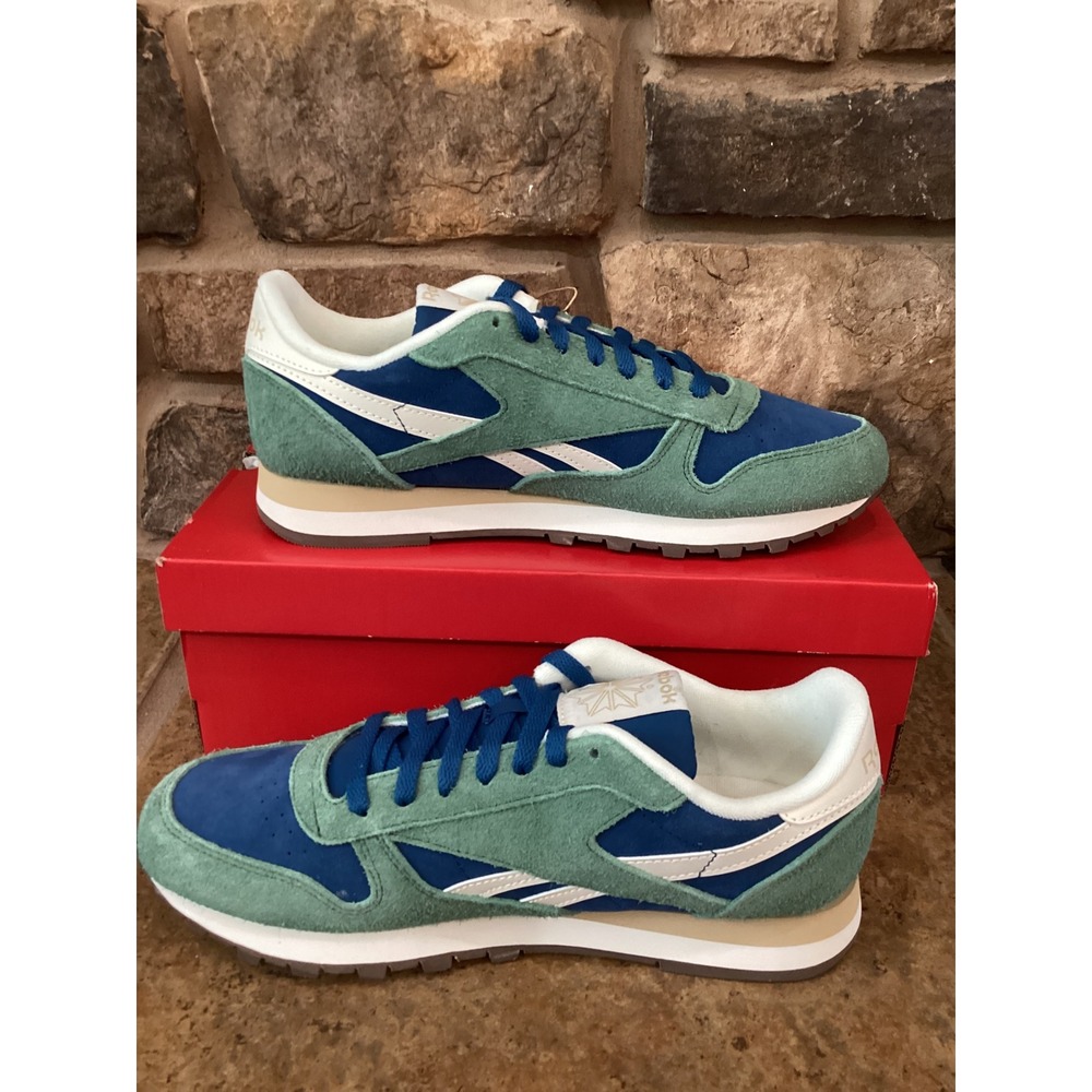 Reebok Classic Leather Unisex Blue Green Chalk Running Shoes 100245034 M10 W11.5 - Picture 2 of 8